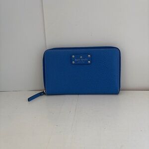 Kate Spade Blue Leather Zip Organizer Clutch Wallet Handbag